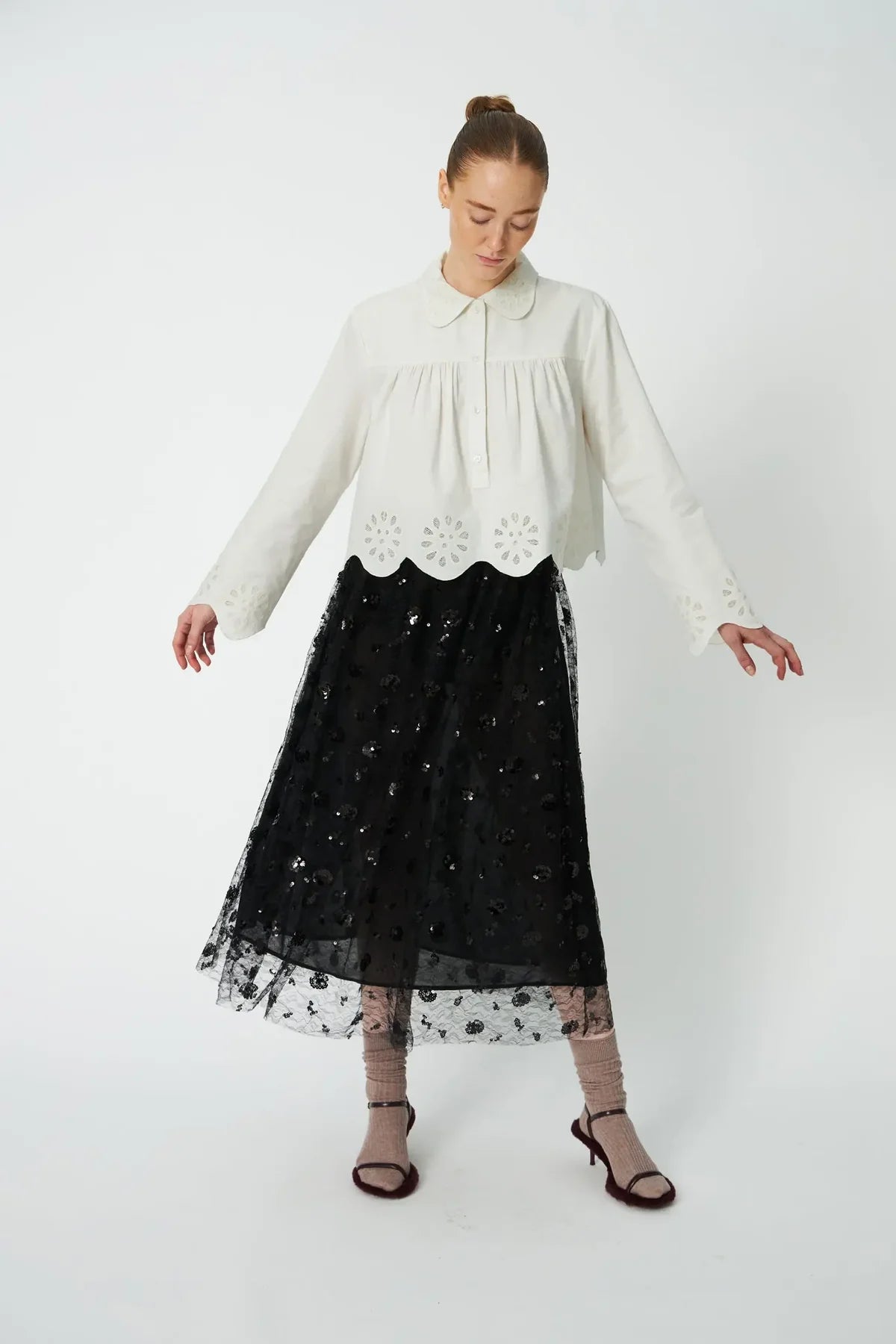 Stella Nova - Sequins Mesh Skirt in Black
