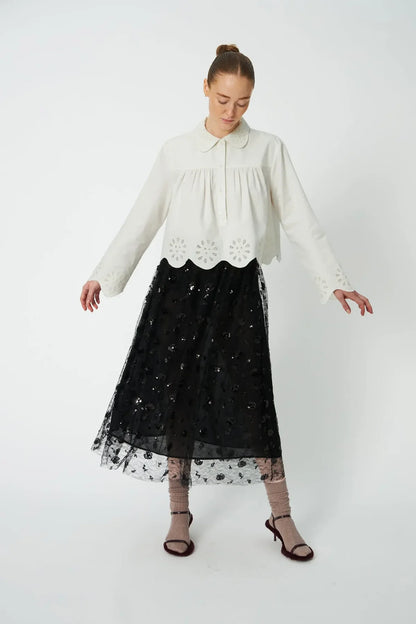 Stella Nova - Sequins Mesh Skirt in Black