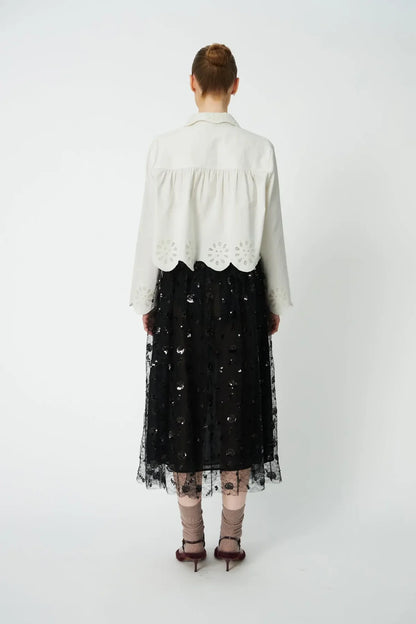 Stella Nova - Sequins Mesh Skirt in Black