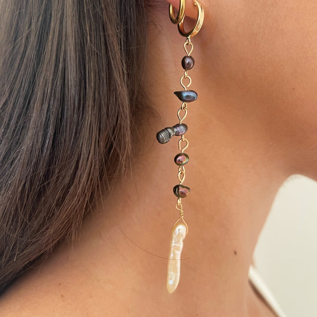 Linked Freshwater Pearl Hoop Earrings