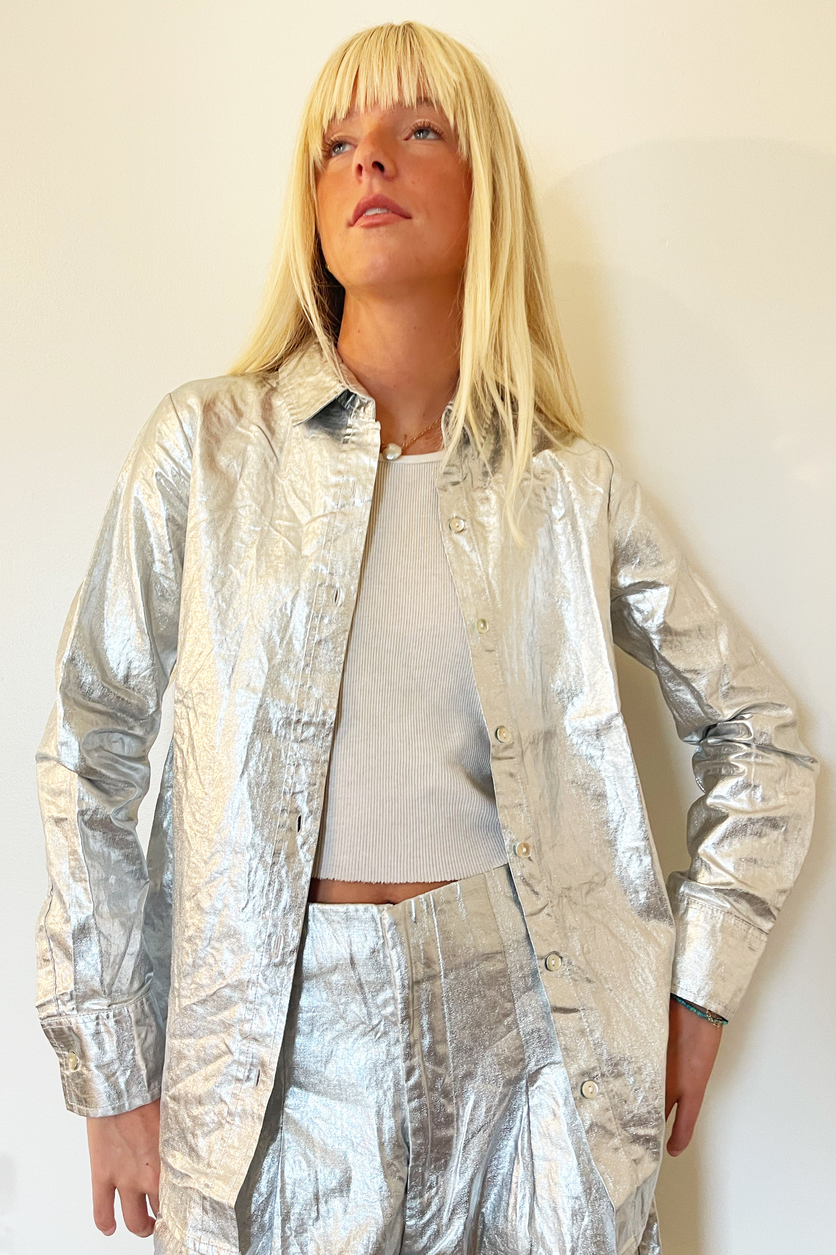 Lanhtropy San Marino Metallic Linen Shirt - Silver