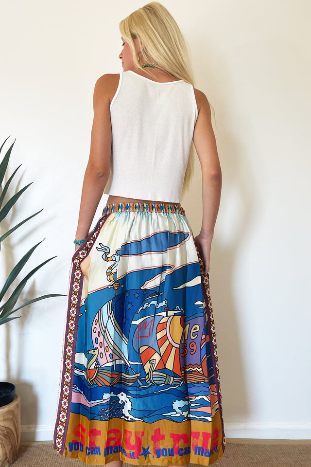 ME369 Vanessa Printed Midi Skirt -Nautical