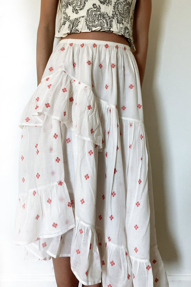 Anaak- Rouge Blanc Jamdani Skirt