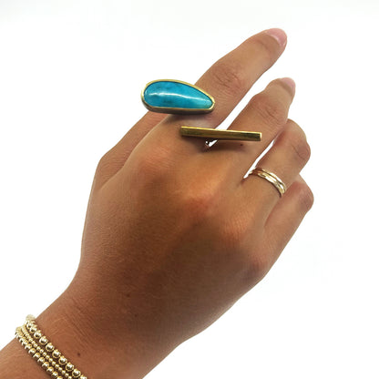 Bora Sterling Silver Ring with Gold Accents and Sleeping Beauty Turquoise Stone