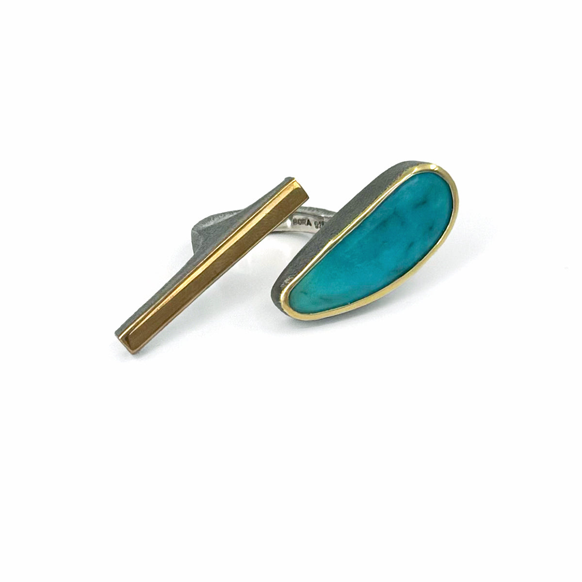 Bora Sterling Silver Ring with Gold Accents and Sleeping Beauty Turquoise Stone