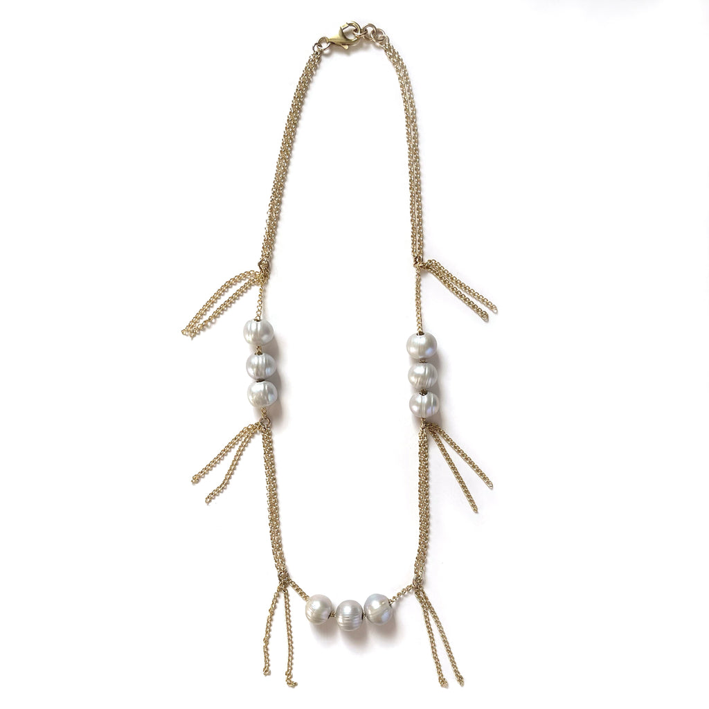 Sliding Pearl and Draped Chain Necklace