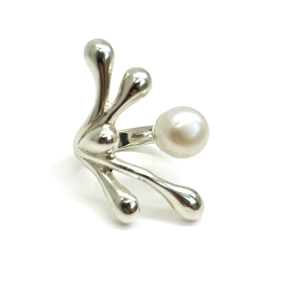 Bora Sterling Silver Droplet Ring with White Pearl