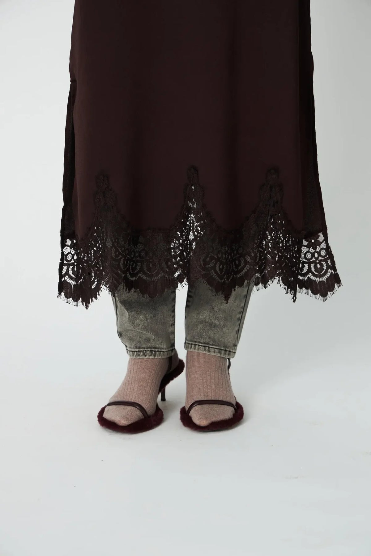 Stella Nova - Under layer Lace Dress in Dark Brown