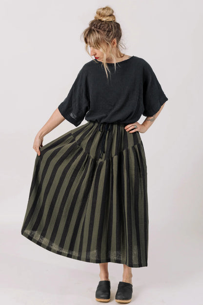 Curator Jessie Stripe Skirt in Mud/Black
