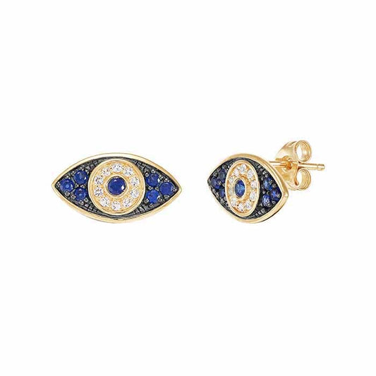 10K Gold Sapphire Evil Eye Stud Earring