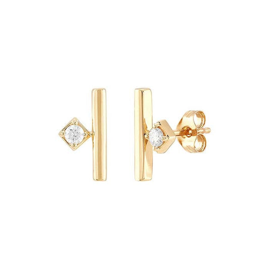 10K Yellow Gold Diamond Bar Earring
