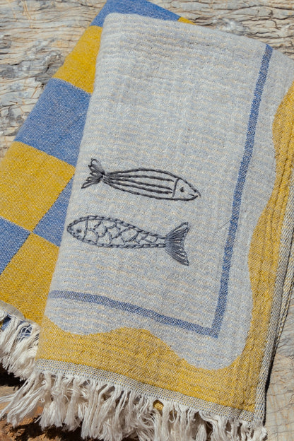 Olive & Loom - Sardine Hand Stitched Kitchen Towel