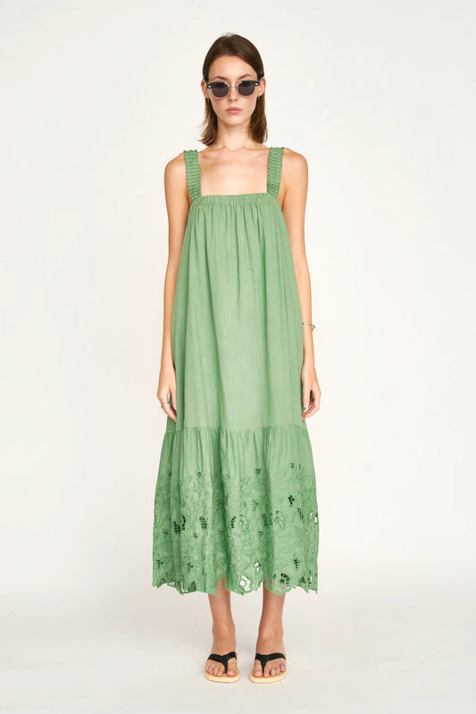 MIRTH Monaco Dress in Mint Embroidered Deco