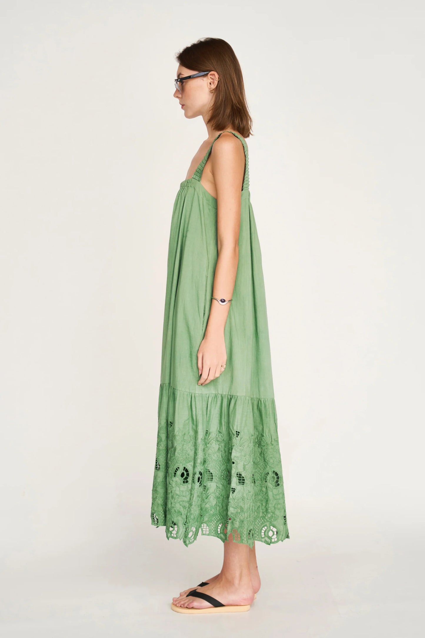 MIRTH Monaco Dress in Mint Embroidered Deco