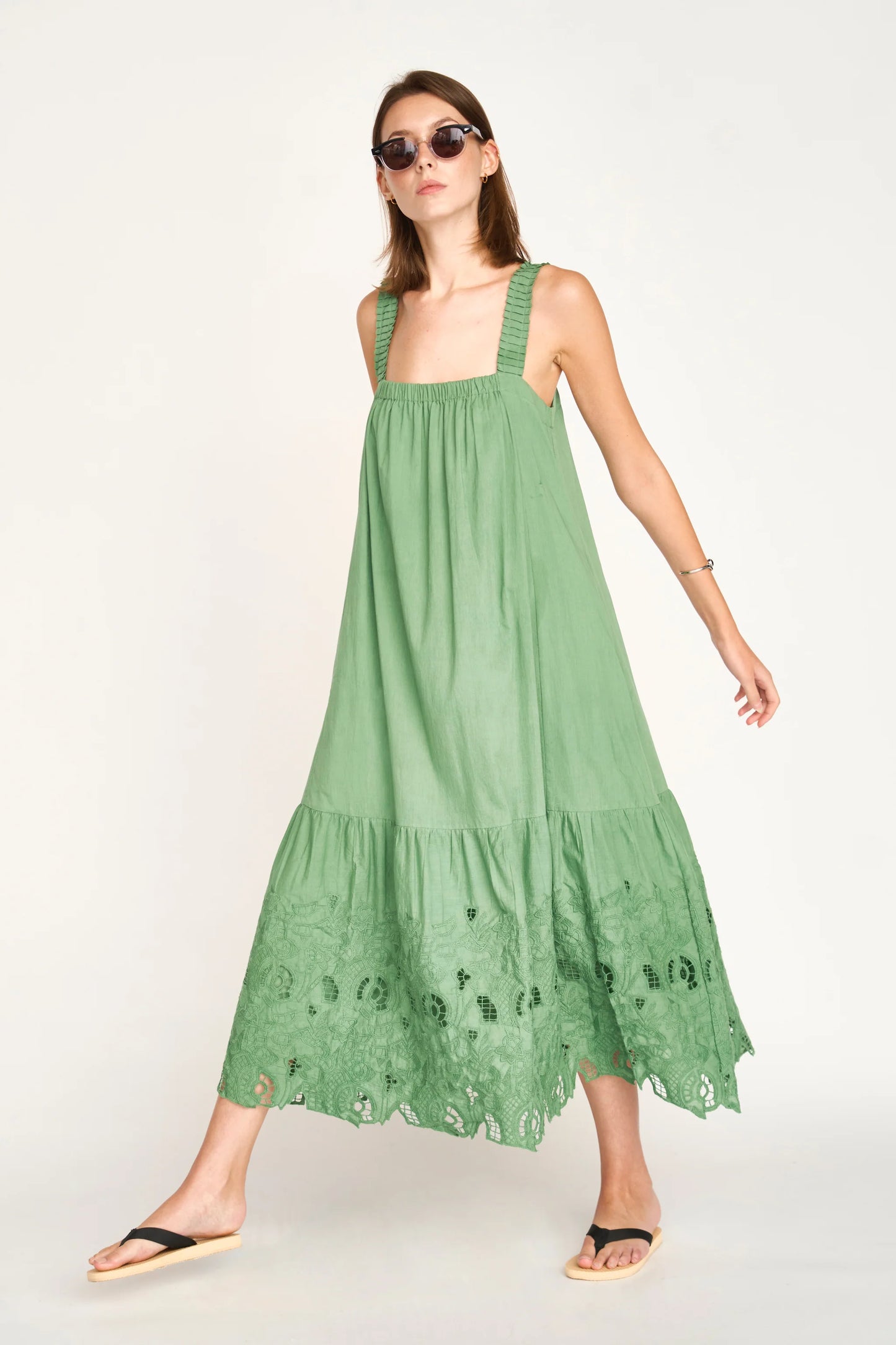 MIRTH Monaco Dress in Mint Embroidered Deco