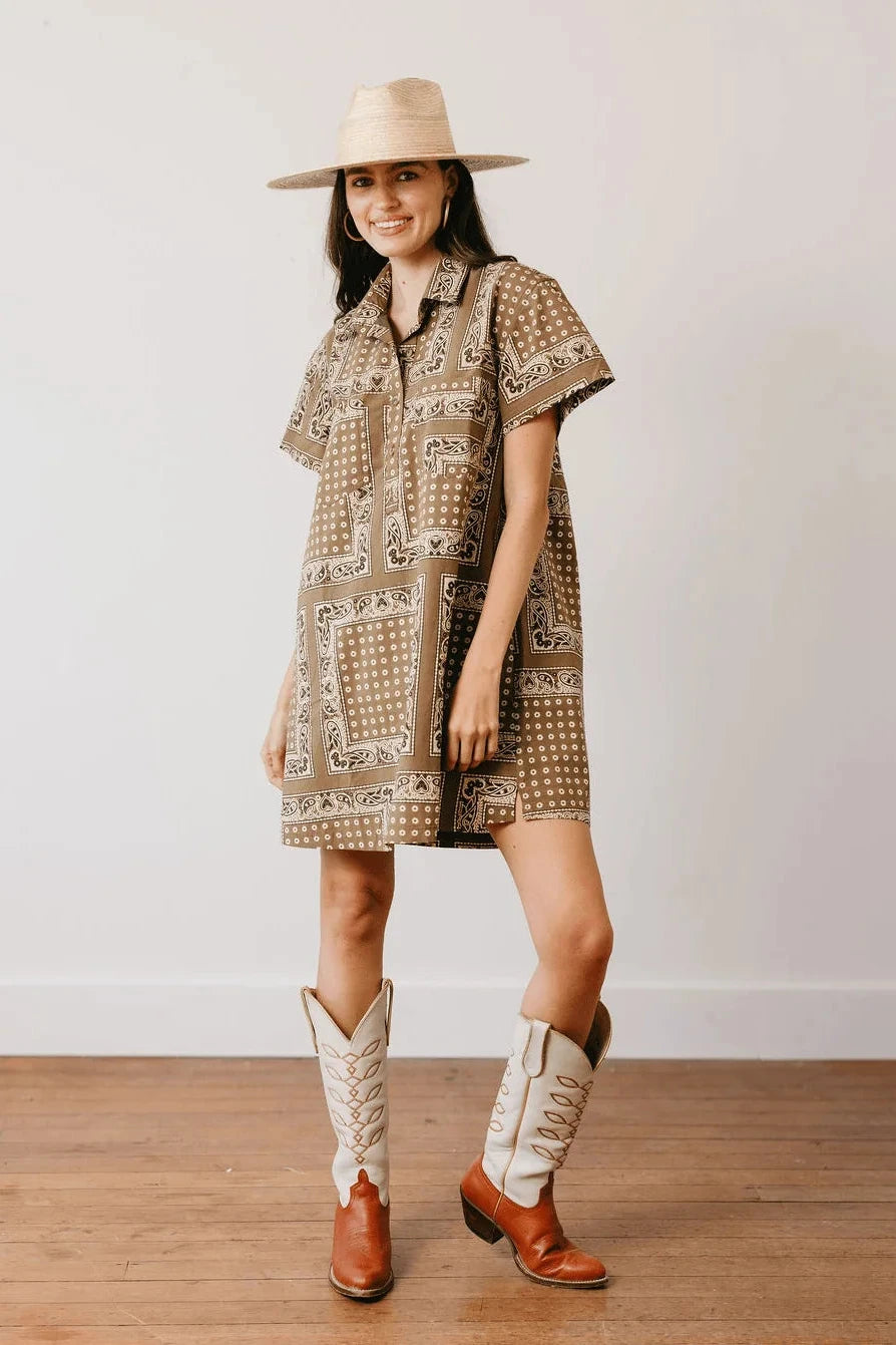 Sunshine Tienda - Olive Bandana Getaway Mini Dress