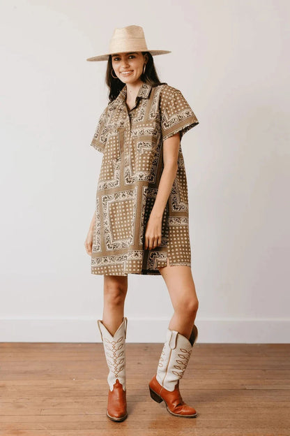 Sunshine Tienda - Olive Bandana Getaway Mini Dress