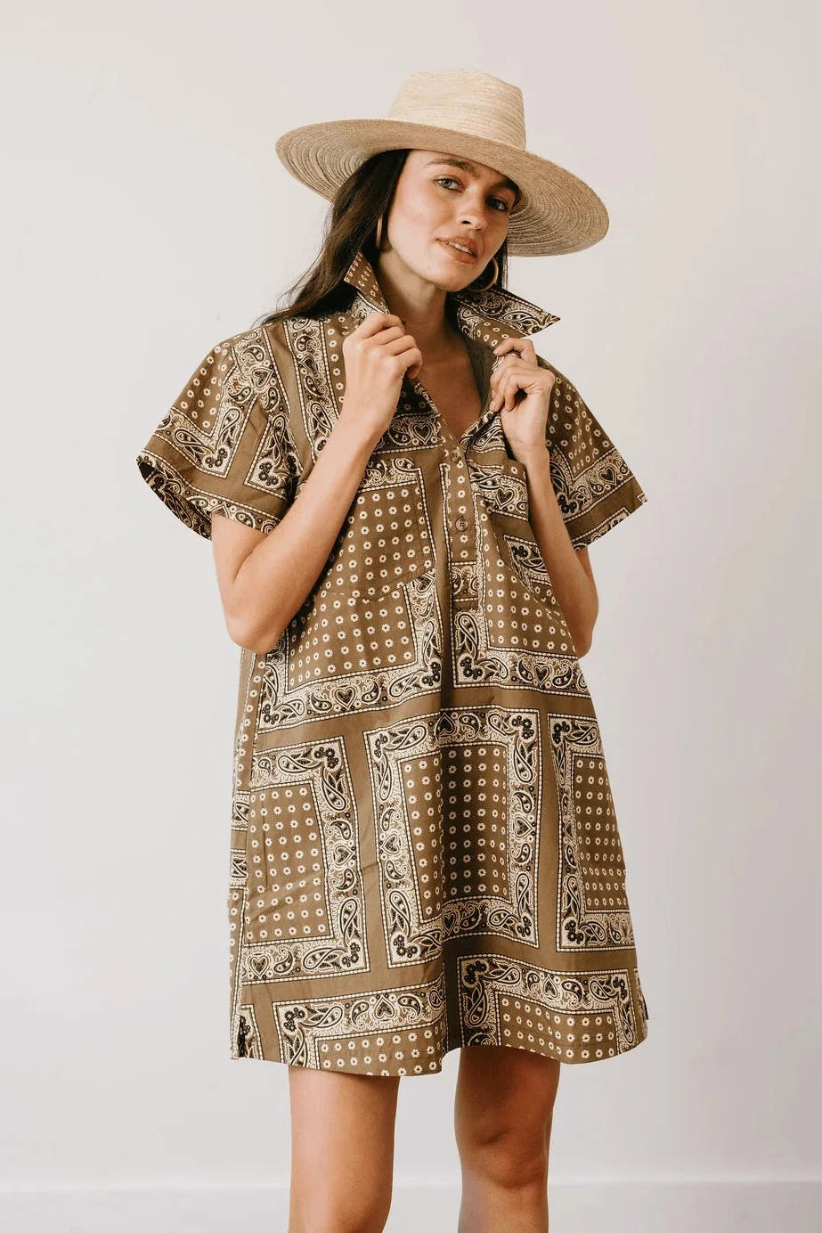 Sunshine Tienda - Olive Bandana Getaway Mini Dress