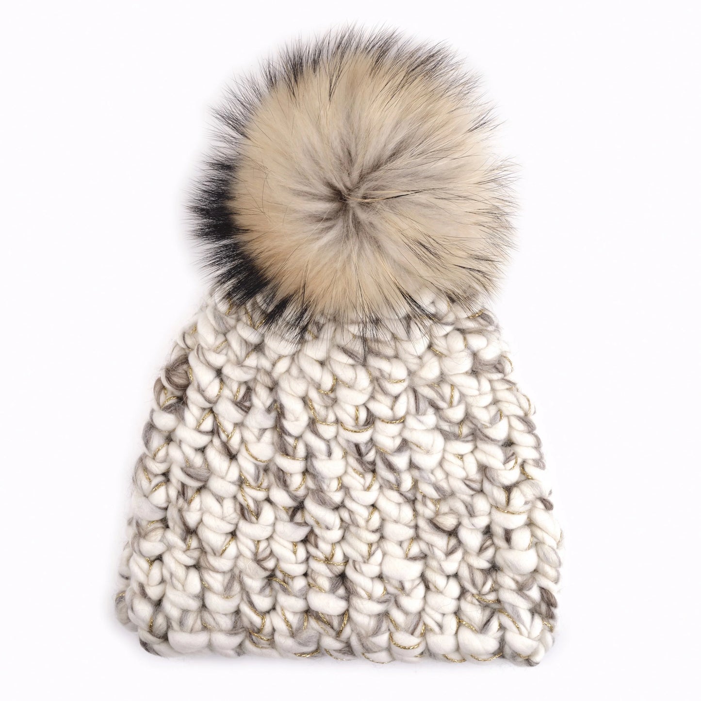 Mischa Lampert Blend Beanie - White Marble/Gold Sparkle + Raccoon