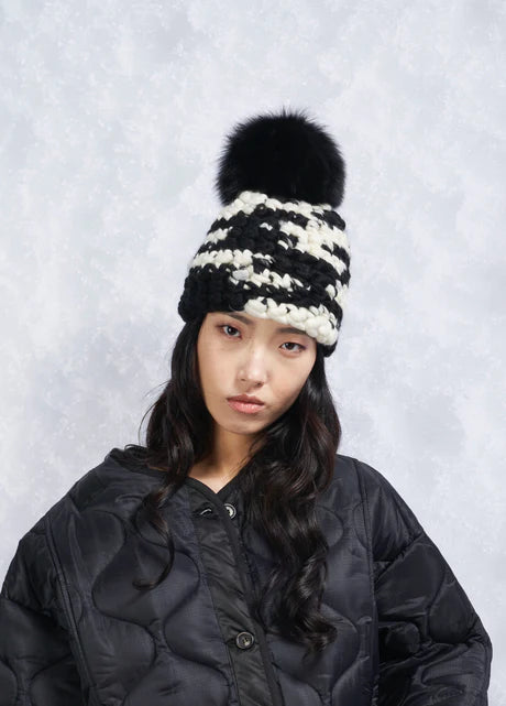 Mischa Lampert Pattern Beanie - Zebra + Black