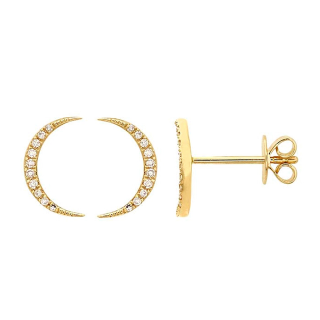 14k Diamond-Set Moon Earrings