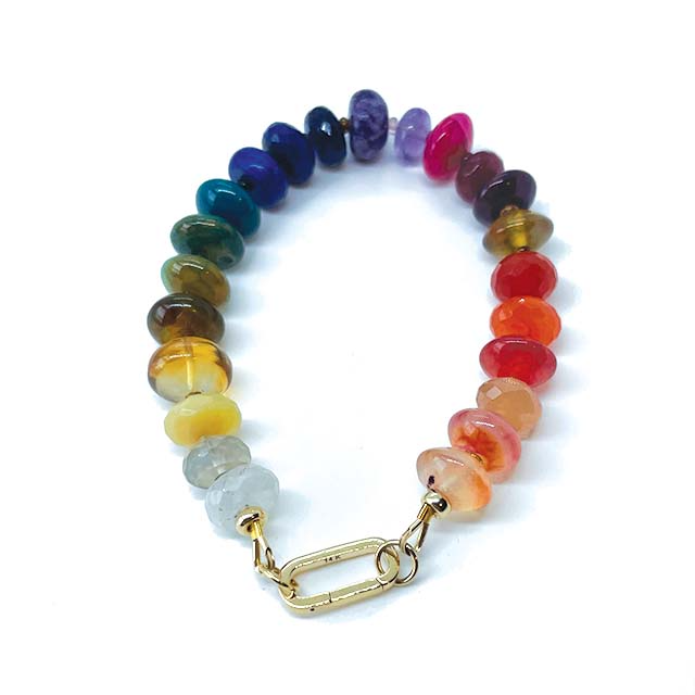 14k Solid Gold Clasp Multi Color Gemstone Bracelet